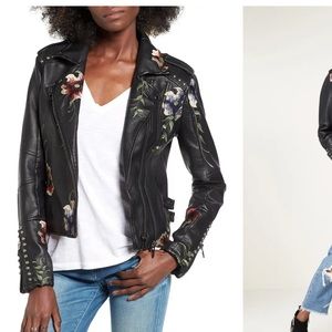 BLANK NYC Embroidered Faux Leather Moto Jacket